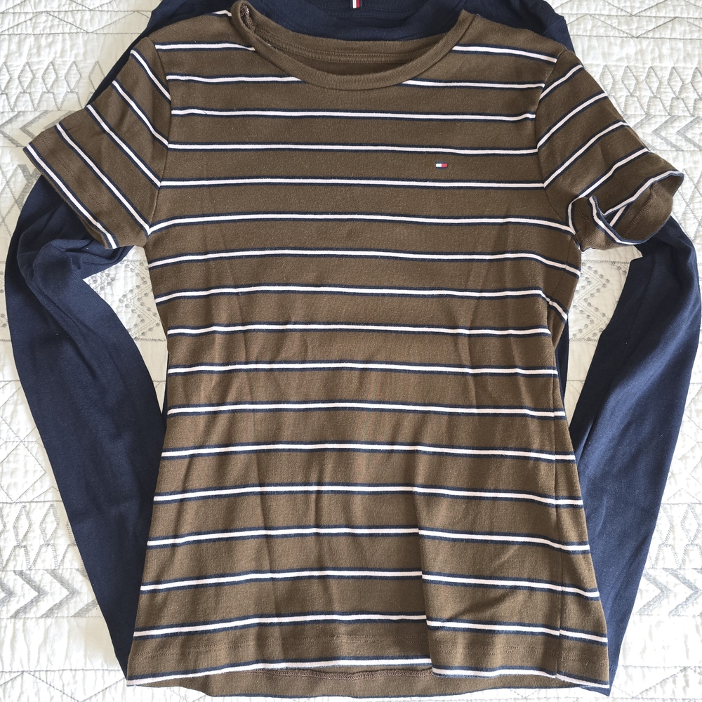 Tommy Hilfiger Teashirt Set Navy & Brown/navy. See Photos For Measurements.